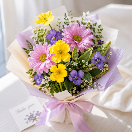 FlowerPlus花加 add-on bouquet with vibrant $20 more flowers, featuring colorful blossoms and lush green foliage.