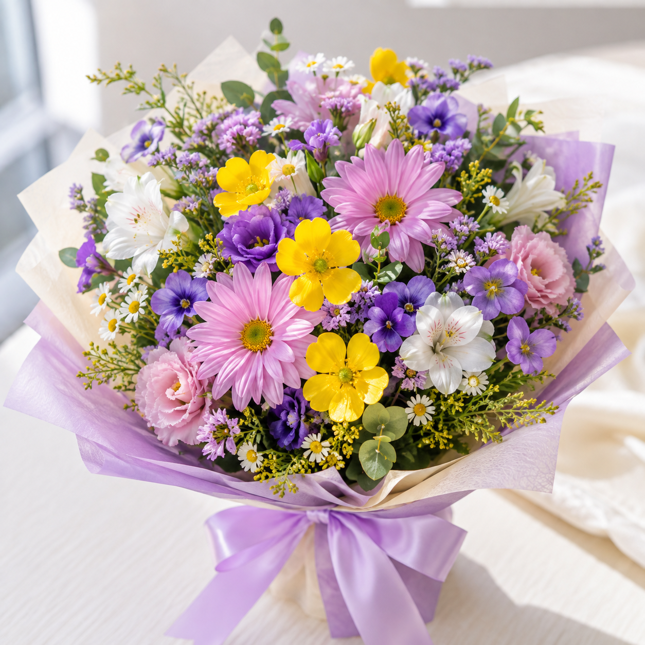 FlowerPlus花加 add-on with $50 more fresh flower blooms, featuring a vibrant arrangement of colorful flowers.
