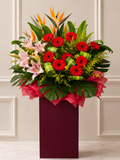 SCARLET TROPICAL GRANDEUR | Red Gerberas w Pink Lilies Grand Opening Standee