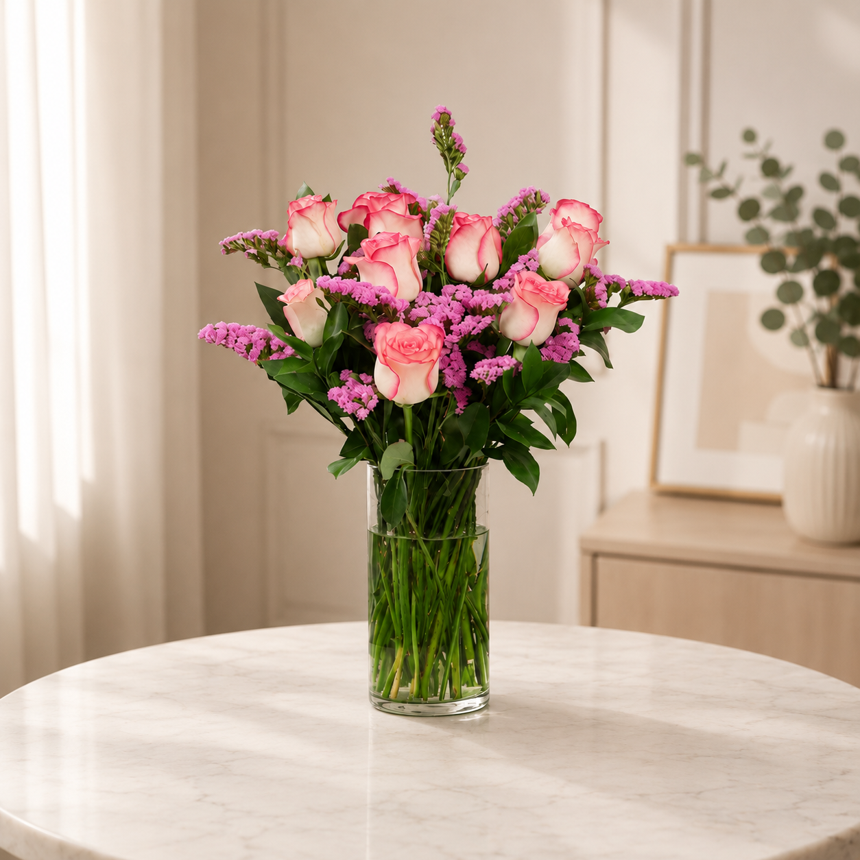 BLOSSOM ELEGANCE | Two-Tone Pink Roses Vase Arrangements