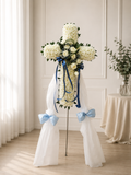 PEACEFUL REMEMBRANCE | White Roses Condolences Cross Standee