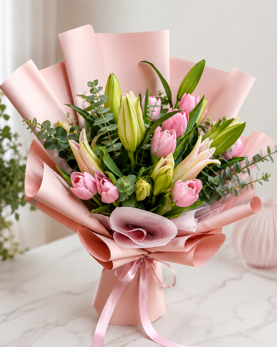 SPRINGTIME SERENITY | Pink Lilies w Tulips Bouquets