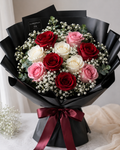 MIDNIGHT ROMANCE | Red Roses w White Roses plus Pink Roses Bouquets
