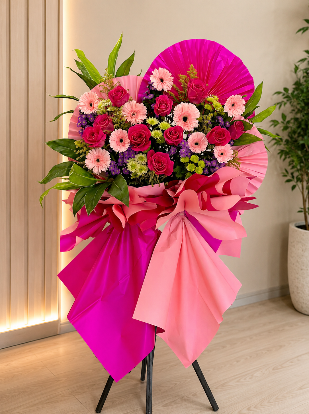 PINK RADIANCE | Shocking Pink Roses w Pink Gerberas Grand Opening Standee