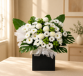 VICTOROUS LIFE | White Gerberas w White Sunlight Condolences Standee