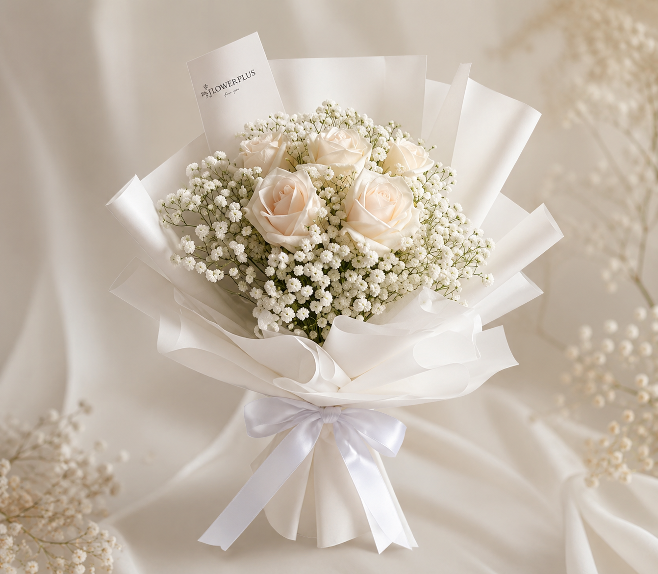QUEEN OF GRACE | White Roses & White Baby Breaths Bouquets