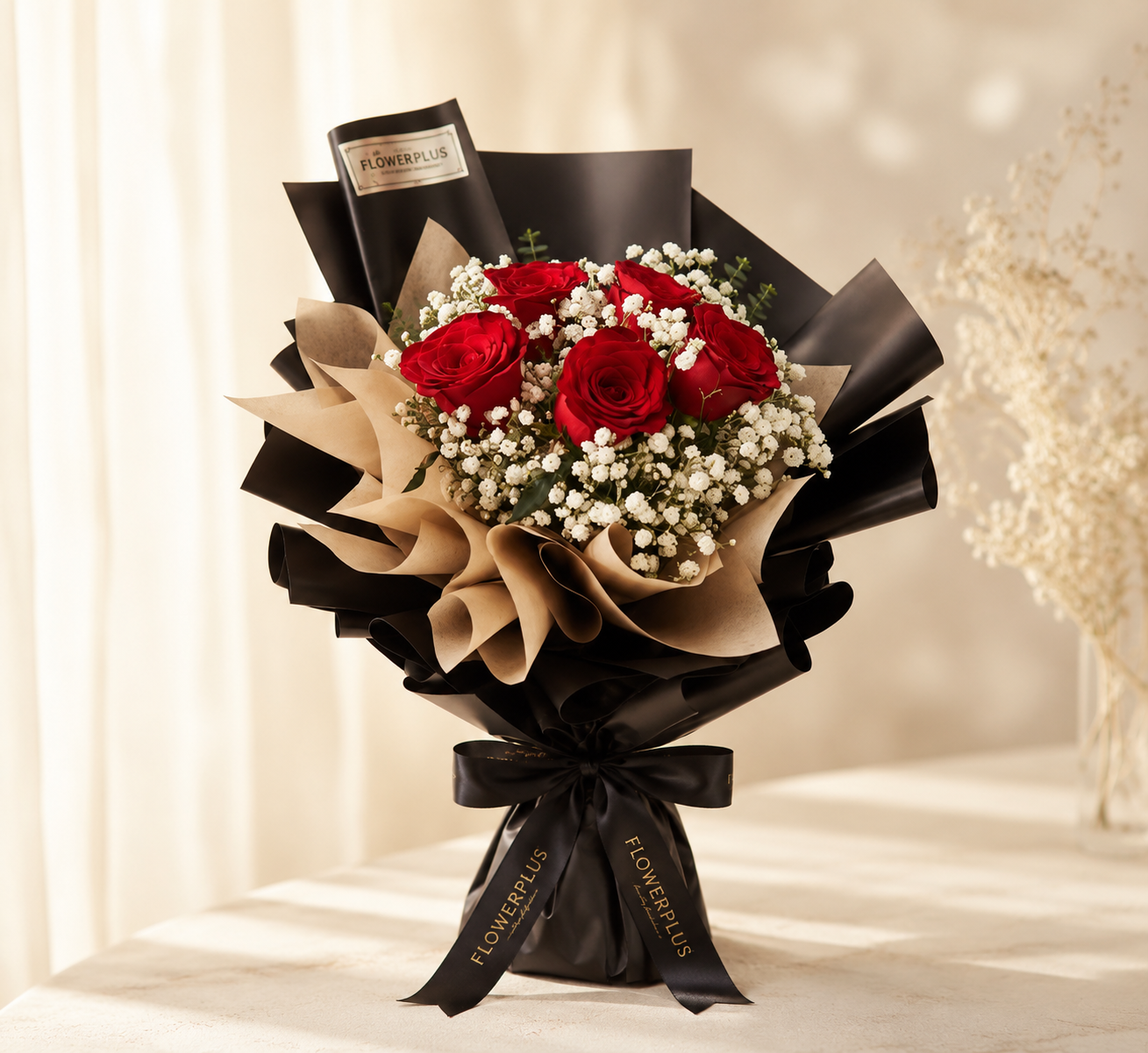 CRIMSON ROMANCE | Red Roses w Baby Breaths Bouquets