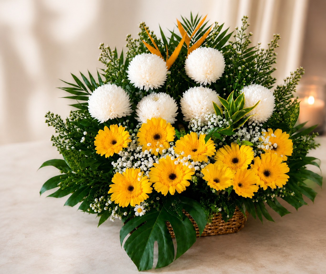 ETERNAL | Sunlight Chrys Pom Pom Condolences Floral Basket