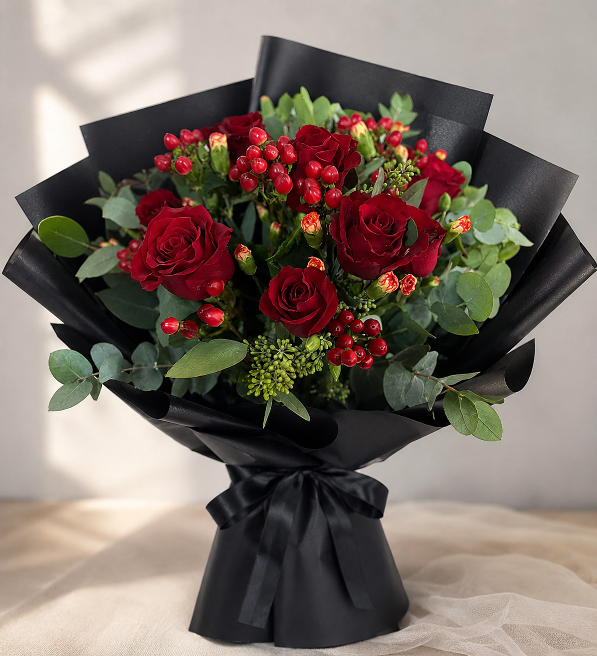 ALL MY LOVE | Red Roses w Red Berry Bouquets