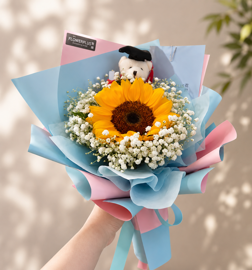 SC ELLA | Sunflower w White Baby Breaths Bouquet
