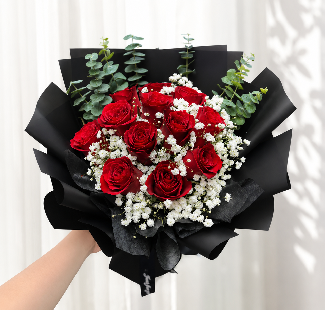 MODERN ROMANCE | Red Roses & White Baby Breaths Bouquets