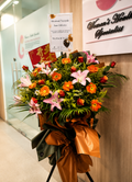 TANGERLINE BLOSSOM CELEBRATION | Oranges Gerberas w Pink Lilies Grand Opening Standee