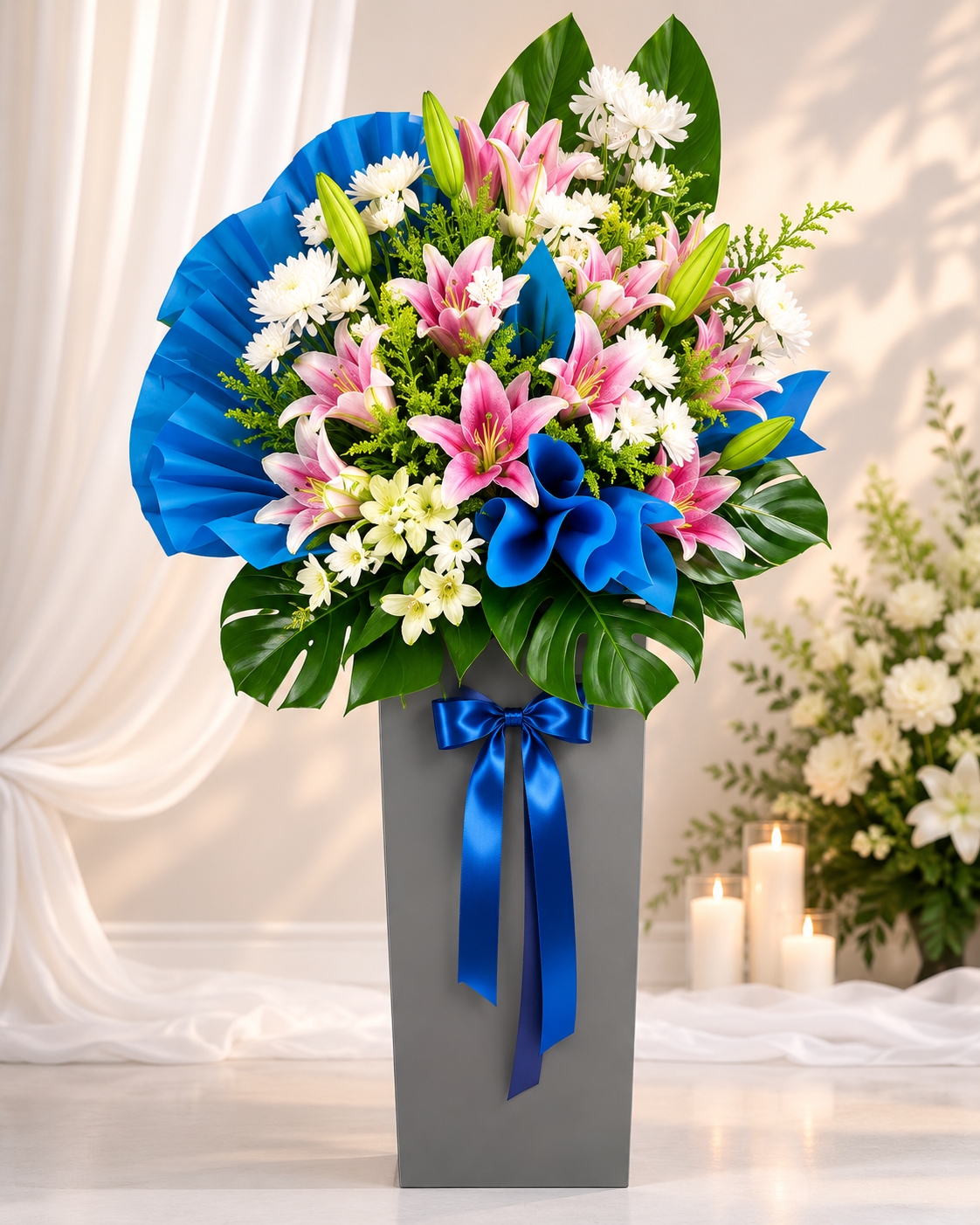 BLUE ELEGANCE LILY TRIBUTE - Condolences Standee