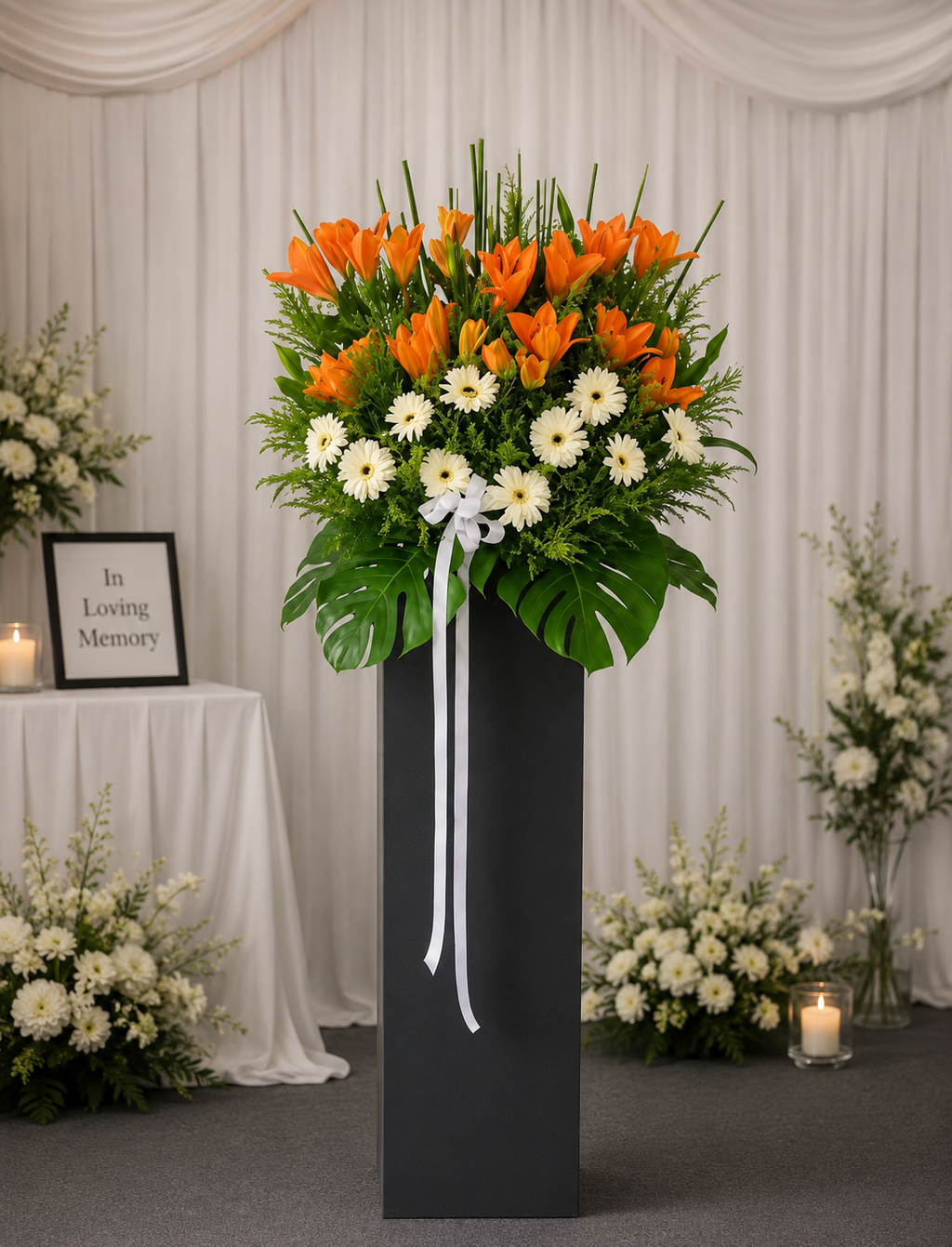 CALM BEREAVEMENTS | Oranges Lilies Condolences Standee