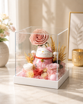 Preserved flowers arrangement featuring a Maneki Neko Lucky Cat figure from FlowerPlus花加's AUSPICIOUS GRANDEUR series.