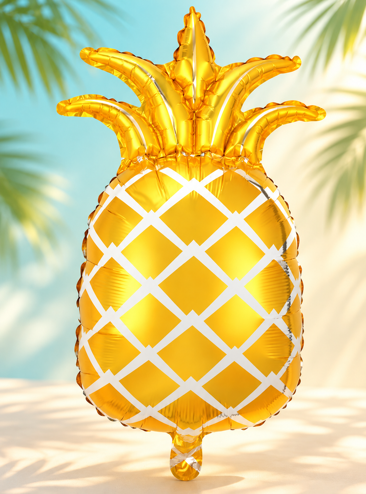 Golden pineapple helium balloon by FlowerPlus花加 with shimmering gold finish, perfect for tropical or party decorations.
