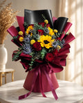 CRIMSON SUNBURST ELEGANCE | Sunflower w Red Roses Bouquets