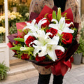 MY LOVE | White Lilies w Red Roses Bouquets