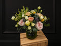 CHAMPAGNE ELEGANCE | Cappuccino Roses w Carnation Vase Arrangements