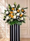 GOLDEN LIGHT - White Chrys Pom Pom Condolences Standee