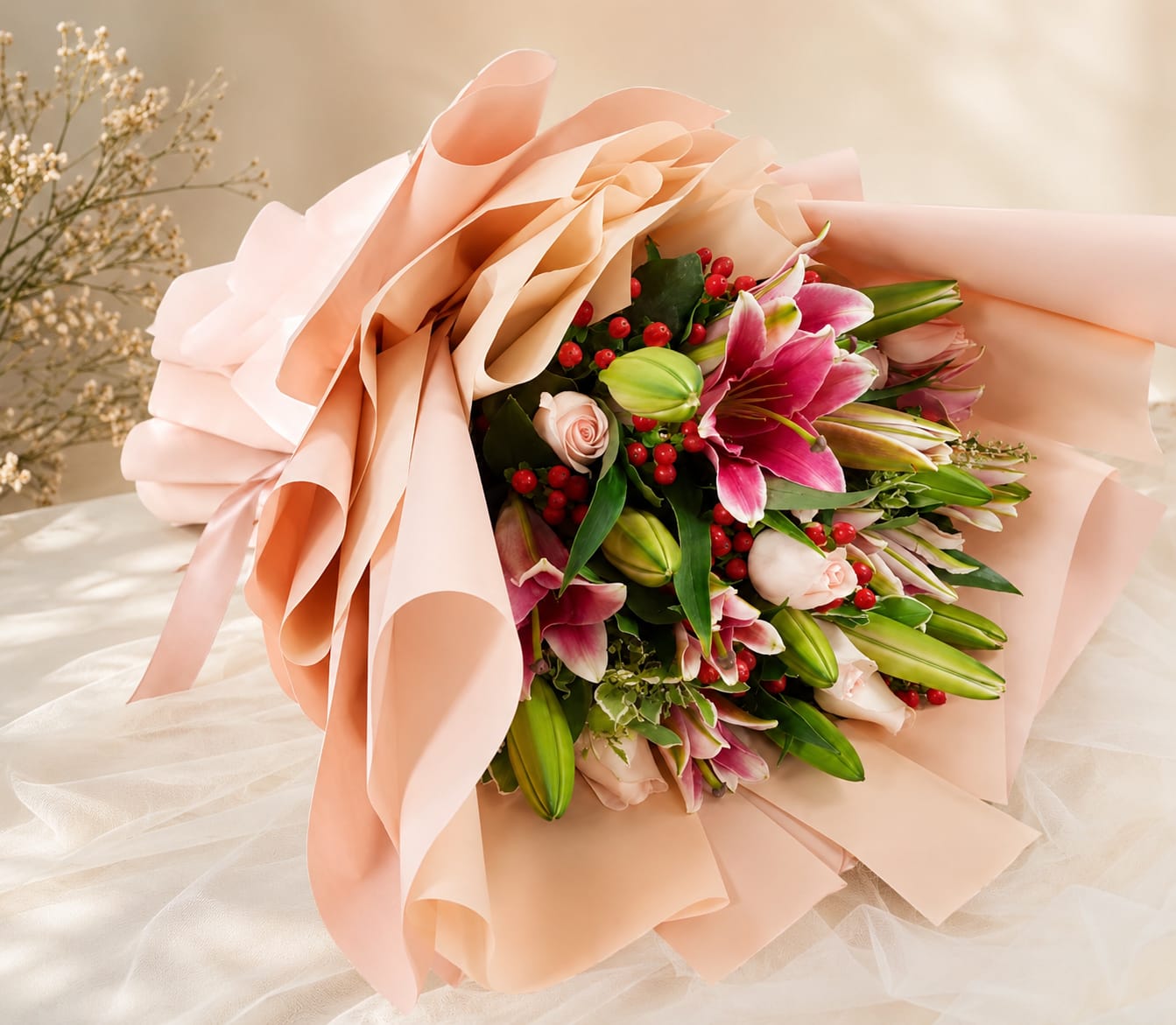 BLUSHING ELEGANCE | Pink lilies w Pink Roses Bouquets