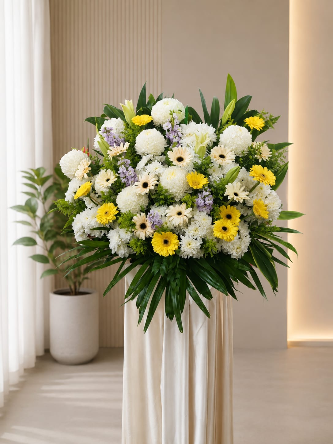 Eternal Grace condolences standee featuring white gerbera daisies from FlowerPlus花加, used for sympathy and memorial occasions.