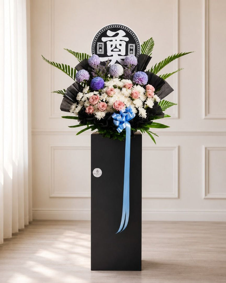 Eternal Farwell FlowerPlus roses condolence standee with cappuccino-colored roses arranged in a graceful display for sympathy occasions