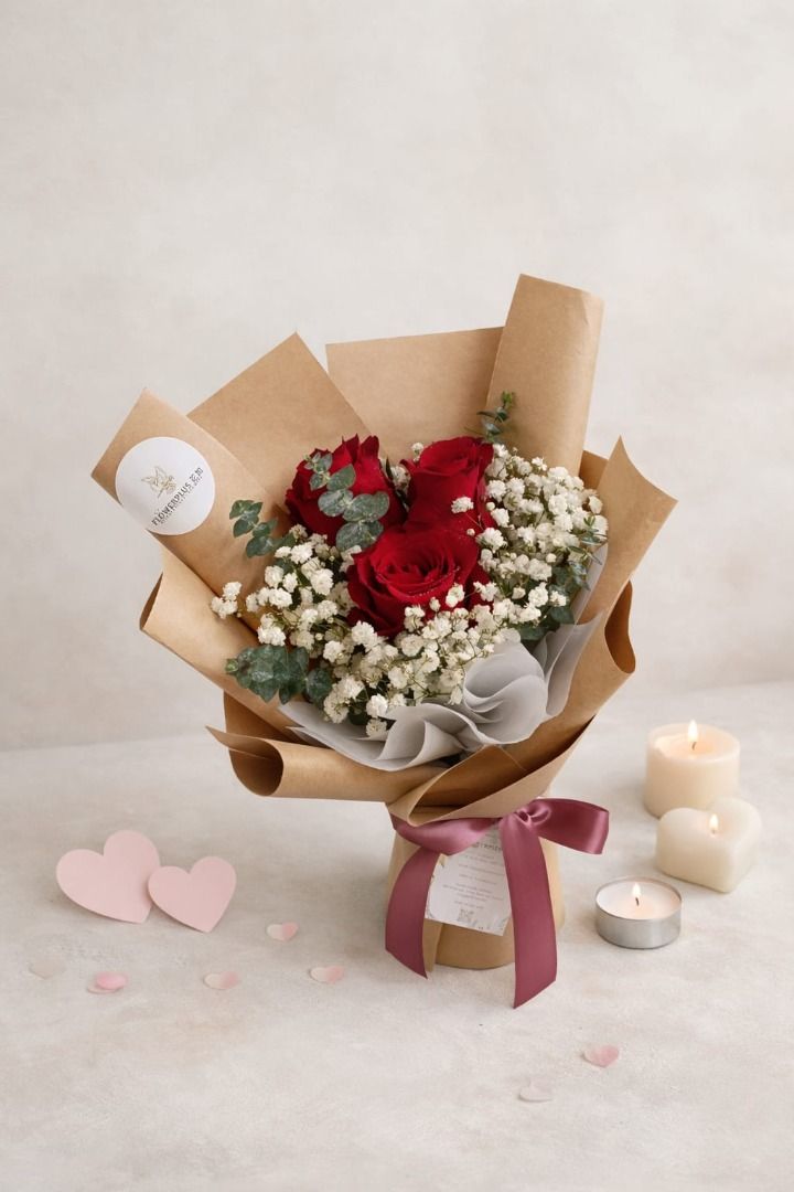 I Love You roses and baby's breath bouquet by FlowerPlus花加