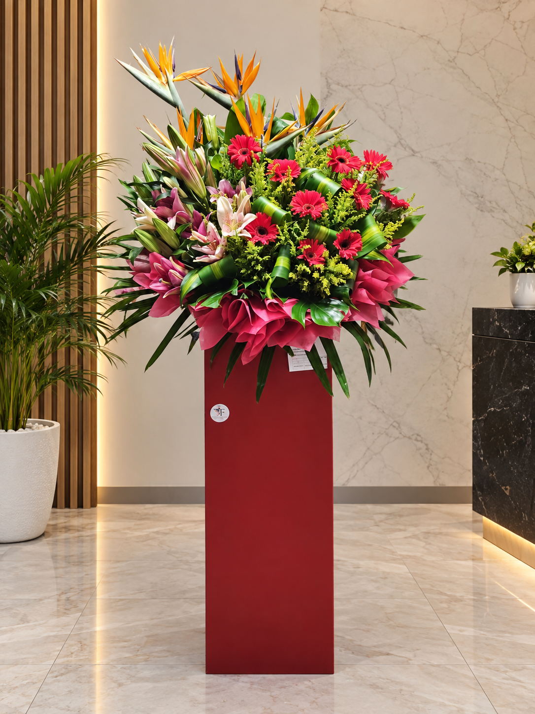 SCARLET TROPICAL GRANDEUR | Red Gerberas w Pink Lilies Grand Opening Standee