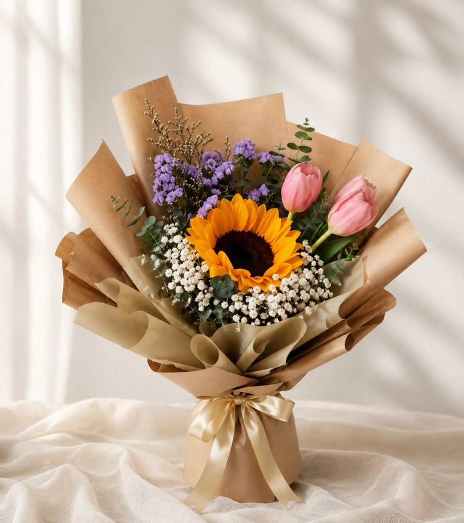 SC SUNSHINE TULIPS BLISS | Sunflower w Tulips Bouquets